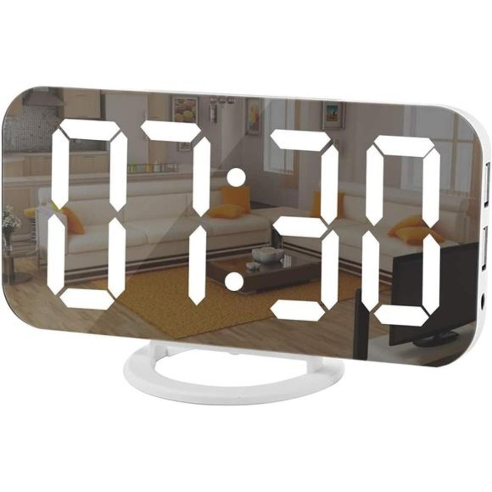 Digital Clock Large Display, LED Electric Alarm Clocks Mirror Surface for Makeup